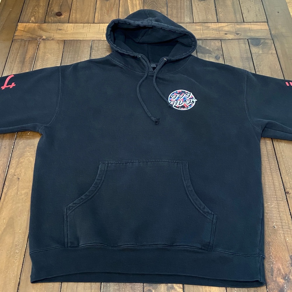 Santa Cruz Japanese Kanji Floral Wave Logo Black Hoodie Mens Large Skateboarding